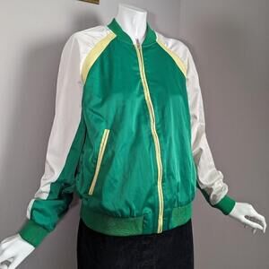 Zara Satin Bomber Jacket Green And Beige